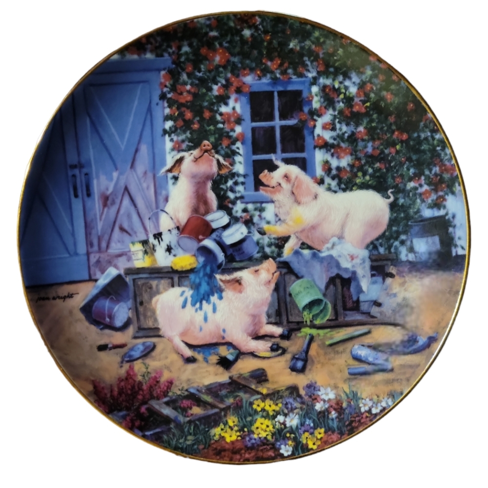 PIGMENTATION Joan Wright Pigs in Bloom Danbury Mint Limited Ed Collectors Plate